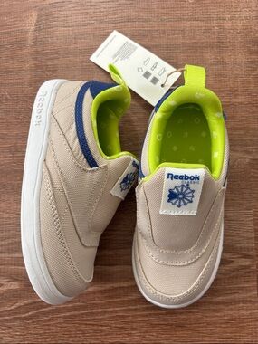 NEW Reebok Kids Slip-On Sneakers in Beige, Neon Green & Navy